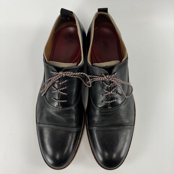 Johnston & Murphy Mens Shoes 12W Black Tan Leather Melton Cap Toe Oxford READ! main image 9